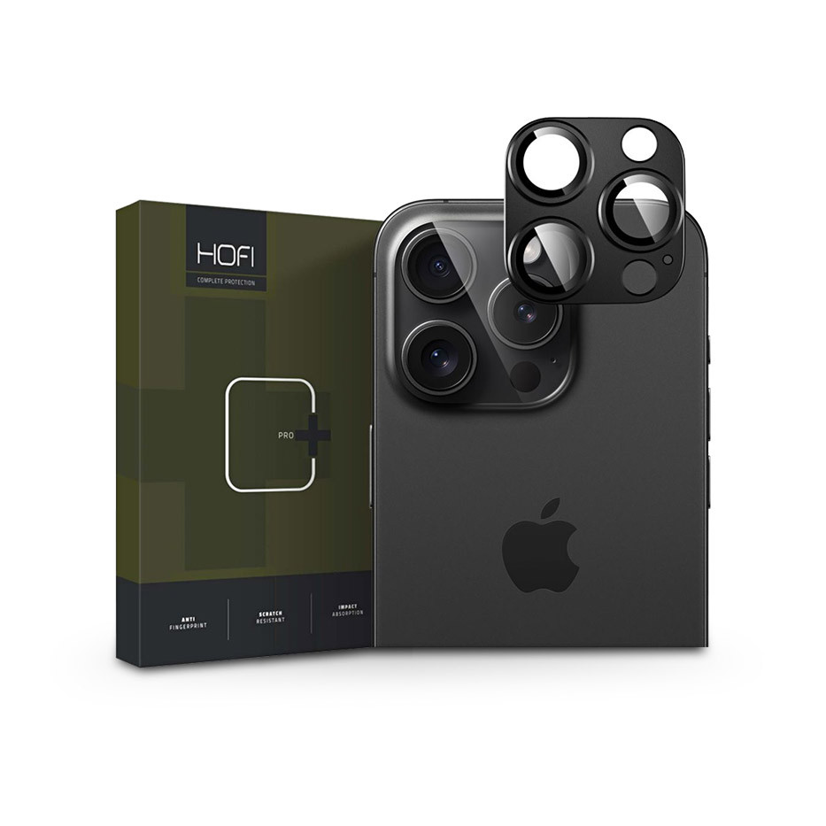 HOFI FullCam Pro+ kameralencse védőüveg + alu kameravédő - Apple iPhone 16 Pro/16 Pro Max - fekete (HO311071)